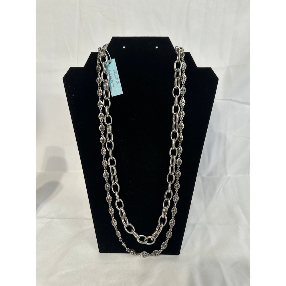 Stigma by Kim Min Sun Goth Silver Tone Fleur De Lis Double Strand Necklace NEW